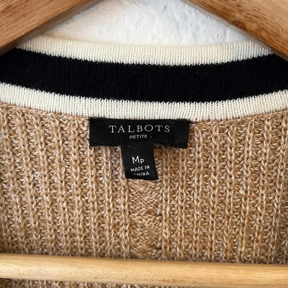 Talbots Cable Knit Cardigan‎ Old Money Womens MP Long Preppy Academia Cotton Tan